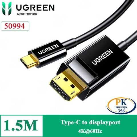 Cáp chuyển USB type-C sang Displayport 4K@60Hz MM139 chính hãng Ugreen 50994 dài 1.5M