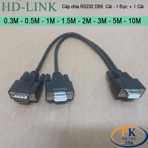 Dây cáp chia COM DB9 RS232 Cái sang 2 cổng đực cái dài 0.3M, 0.5M, 1M, 1.5M, 2M, 3M, 5M, 10M – HD-Link DIY 28AWG cao cấp