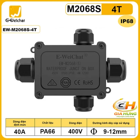 Hộp Nối Điện Chống Nước 4 Ngả chia 2 phía IP68 E-Weichat EW-M2068S-4T Chính Hãng