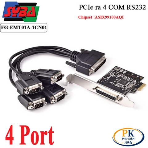 Card PCI-E X1 mở rộng 4 cổng COM RS232 DB9 Syba FG-EMT01A chính hãng, ổn định cao