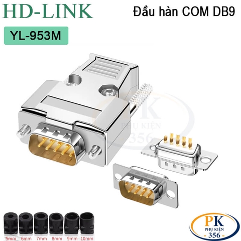 Đầu hàn DB9 chân đồng vỏ thép HD-Link YL-953M/F - Đầu nối RS232 DB9 chất lượng cao - DB9 connector