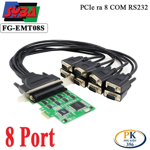 Card PCI-E X1 mở rộng 8 cổng COM RS232 DB9 Syba FG-EMT09A / FG-EMT08S chính hãng, ổn định cao