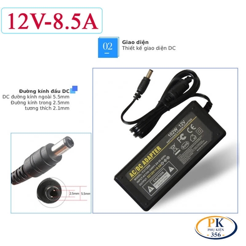 Adapter DC 12V 8.5A 102W YU1208 – Nguồn Công Suất Lớn, Jack 5.5×2.5mm, Chống Nhiễu