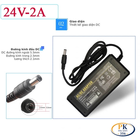 Bộ Nguồn Adapter DC 24V 2A 48W YU-2402 – Jack DC 5.5×2.5mm, Ổn Định, Chống Nhiễu