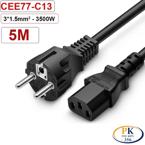 Cáp nguồn máy tính C13 EU CEE 7/7 Schuko lõi đồng 3x1.5mm² dài 1.8m – 10m | An toàn – Bền bỉ