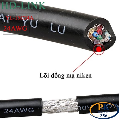 Dây tín hiệu 15+1 lõi 24AWG làm cáp COM DB15 RS232 chính hãng HD-link YL-15C24A