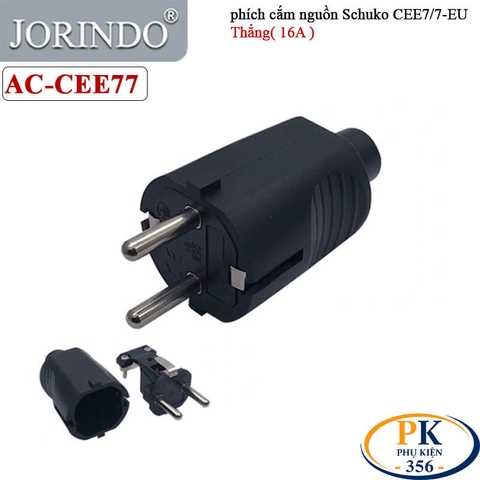Phích Cắm Nguồn 2 Chân EU CEE 7/7 Schuko 250V-16A chính hãng JORINDO AC-CEE77 - Bẻ góc