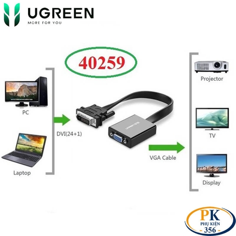 Cáp chuyển DVI-D sang VGA full HD MM108 chính hãng Ugreen 40259 - DVI 24+1 to VGA