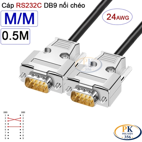 Dây cáp RS232C DB9 nối chéo 2 đầu đực Null Modem 24AWG vỏ thép cao cấp 0.5M-40M