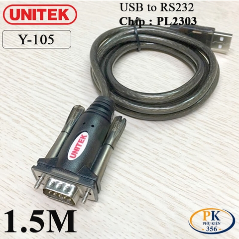 Cáp chuyển USB sang RS232 Serial Unitek Y-105 chip PL2303 dài 1.5M