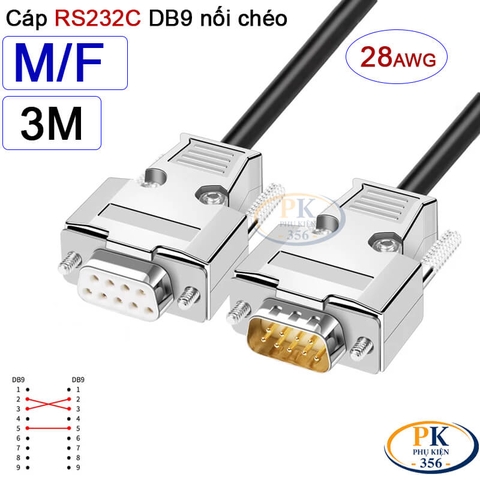 Dây cáp RS232C DB9 nối chéo 2 đầu đực cái Null Modem 28AWG vỏ thép dài 0.5M-40M