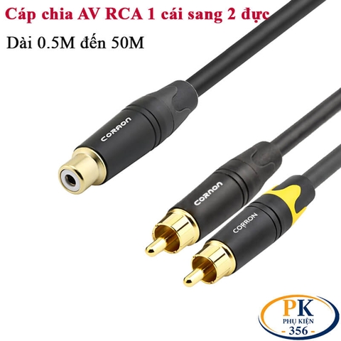 Dây cáp âm thanh DIY chia AV cái sang 2 cổng AV RCA đực – Đồng OFC, đầu mạ vàng, dài 0.5M – 50M