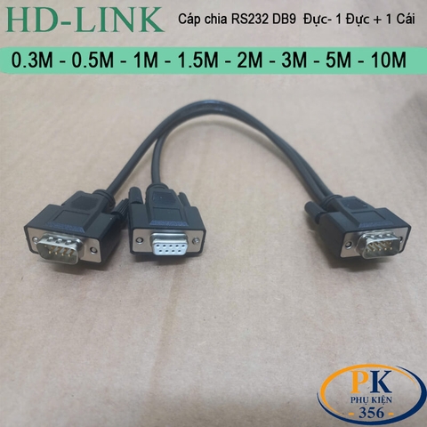 Dây cáp chia COM DB9 RS232 Đực sang 2 cổng đực cái dài 0.3M, 0.5M, 1M, 1.5M, 2M, 3M, 5M, 10M – HD-Link DIY 28AWG cao cấp