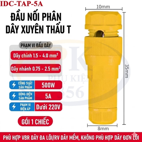 Đầu Nối Nhanh Trích Tách Dây Điện Xuyên Thấu Chữ T IDC-TAP-5A không cần tách vỏ dây