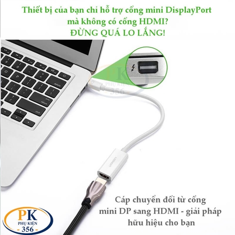 Cáp Chuyển Mini DisplayPort to HDMI Ugreen 10460 10461 Full HD Chính Hãng