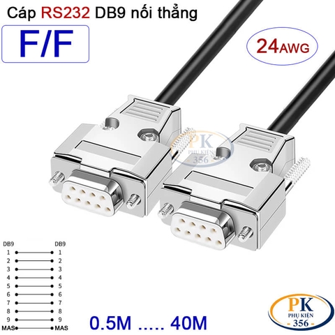 Dây cáp RS232 DB9 nối thẳng 2 đầu cái female - female 24AWG vỏ thép cao cấp dài 0.5M-40M