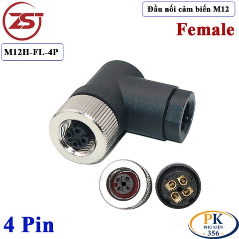 Đầu Nối Cảm Biến M12 4 pin bẻ góc cái chống nước IP67 M12H-FL-4P chính hãng ZSJ