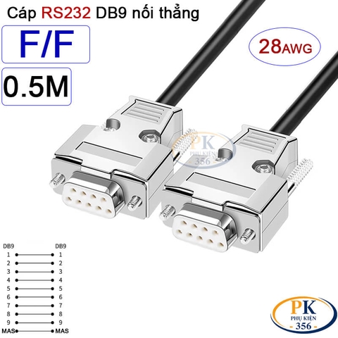 Dây cáp RS232 DB9 nối thẳng 2 đầu cái 28AWG vỏ thép cao cấp dài 0.5M-40M
