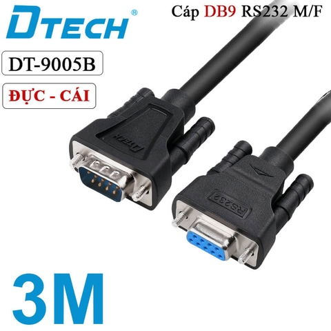 Dây Cáp COM DB9 RS232 Đực sang Cái Dtech DT-9005B M/F dài 1.5M - 5M
