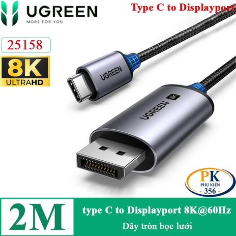 Cáp chuyển Type-C to DisplayPort hỗ trợ 8K Ugreen 25158 chính hãng - dài 2M