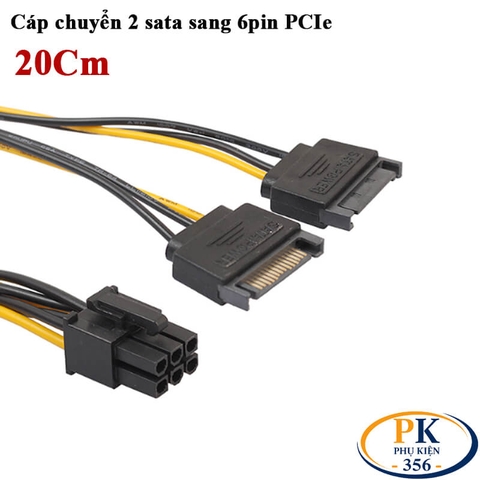 Dây cáp chuyển nguồn 2 sata sang 6pin pcie dài 20cm cho VGA card màn hình