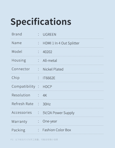Bộ chia HDMI 1 ra 4 chuẩn 4K@30Hz chính hãng Ugreen 40202