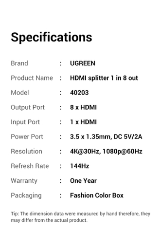 Bộ chia HDMI 1 ra 8 chuẩn 4K@30Hz chính hãng Ugreen 40203