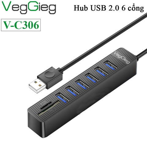 Bộ chia hub USB 2.0 giá rẻ ra 6 cổng USB + SD + TF Veggieg V-C306