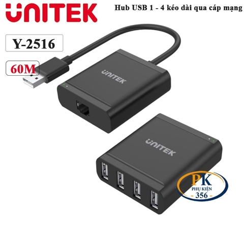 Bộ chia USB 1 ra 4 kéo dài 60M qua cáp mạng Unitek Y-2516