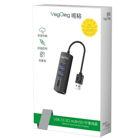 Bộ chia hub USB 2.0 giá rẻ ra 3 cổng USB + SD + TF Veggieg V-C303