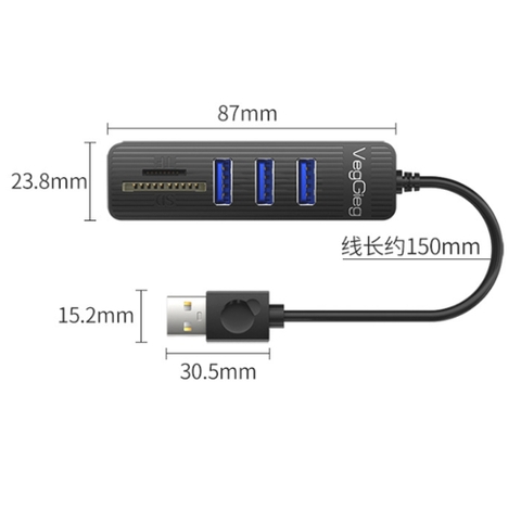 Bộ chia hub USB 2.0 giá rẻ ra 3 cổng USB + SD + TF Veggieg V-C303