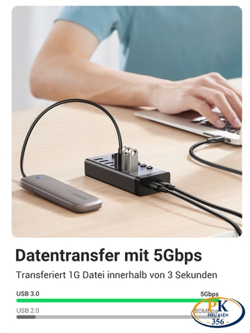 Bộ chia USB 3.0 7 cổng có công tắc và nguồn 12v Ugreen 90307 Cm481