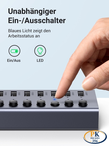 Bộ chia USB 3.0 7 cổng có công tắc và nguồn 12v Ugreen 90307 Cm481