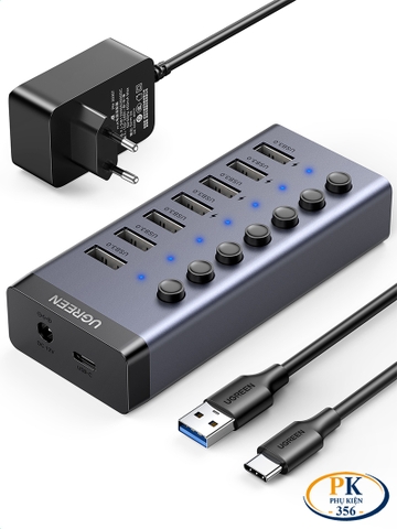 Bộ chia USB 3.0 7 cổng có công tắc và nguồn 12v Ugreen 90307 Cm481