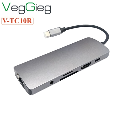 Bộ chuyển hub USB type C sang HDMI, USB 3.0, thẻ nhớ, audiotype C 10 trong 1 chính hãng Veggieg V-TC10R
