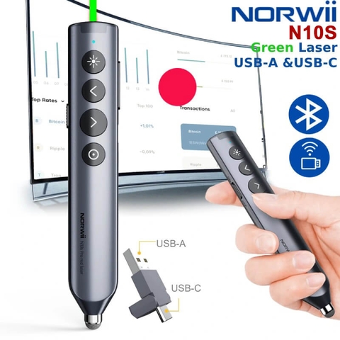 Bút Trình Chiếu Norwii N10S Pro Bluetooth Laser Xanh | Điều Khiển TV, Màn Hình LED Tương Tác
