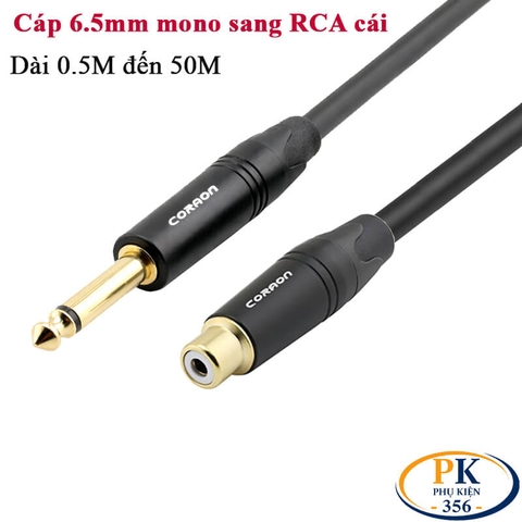 Dây cáp âm thanh DIY 6.5mm mono  sang  AV RCA cái – Đồng OFC, đầu mạ vàng, dài 0.5M – 50M