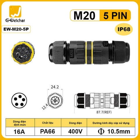 Đầu Cút Nối Dây Điện Chống Nước IP68 Eweichat EW-M20 Cho Dây Ø 10mm