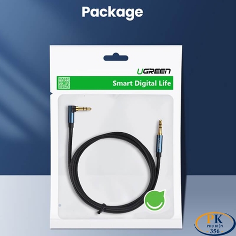 Dây Audio AUX 3.5mm bẻ góc Ugreen AV112 dài 1M 1.5M 2M Dây Bọc Lưới Cao Cấp