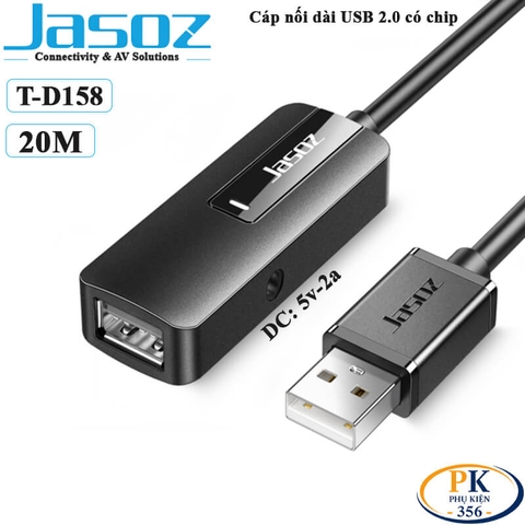 Dây Cáp Nối Dài USB 2.0 AM-AF Có Chip Khuếch Đại Tín Hiệu Và Nguồn Phụ 5V Jasoz D109 Dài 10M - 30M