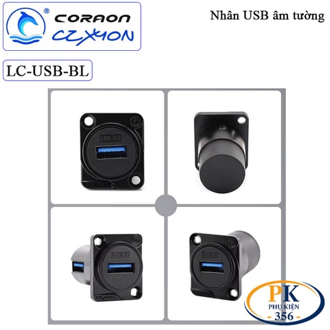 Nhân nối USB 3.0 âm tường lắp mặt máy Coraon LC-USB-BL - Cắm cạnh