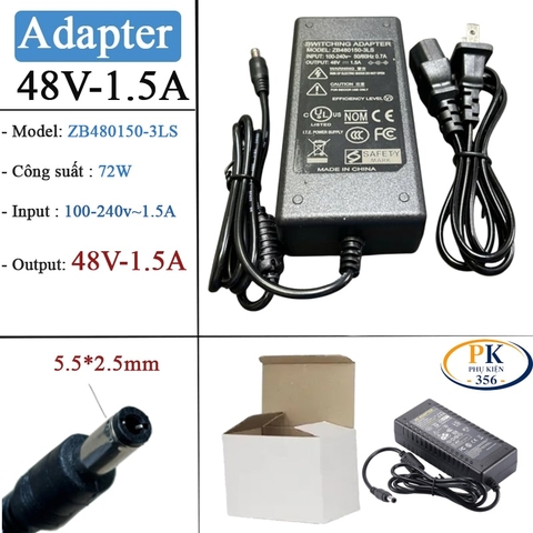 Nguồn DC Adapter 48V-1.5A 72W ZB480150-3LS – Chân C13 – Có Đèn Báo