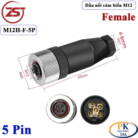 Đầu Nối Cảm Biến M12 5 pin bẻ góc đực chống nước IP67 M12H-ML-5P chính hãng ZSJ