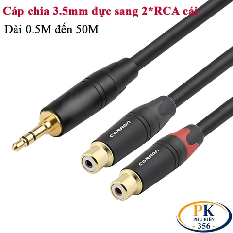 Dây cáp âm thanh DIY 3.5mm Stereo sang 2 cổng AV RCA cái – Đồng OFC, đầu mạ vàng, dài 0.5M – 50M