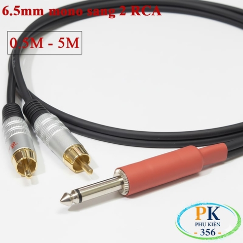 Dây chuyển 6.35mm mono sang 2 AV RCA (hoa sen) DIY – Lõi đồng OFC 4N, dài 0.5m – 10m