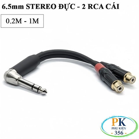 Dây chuyển âm thanh 6.35mm stereo bẻ góc sang 2 AV/RCA cái dài 0.2M  0.5M 1M