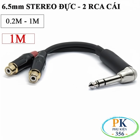 Dây chuyển âm thanh 6.35mm stereo bẻ góc sang 2 AV/RCA cái dài 0.2M  0.5M 1M