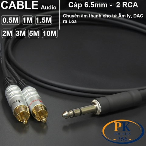 Cáp chuyển 6.35mm TRS sang 2 AV RCA  – Dây 6.5 ly ra 2 hoa sen OFC, dài 0.3m đến 20m