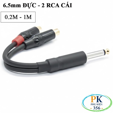 Dây chuyển âm thanh 6.35mm mono đực ra 2 AV/RCA cái  dài 0.2M 0.5M 1M