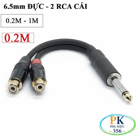 Dây chuyển âm thanh 6.35mm mono đực ra 2 AV/RCA cái  dài 0.2M 0.5M 1M